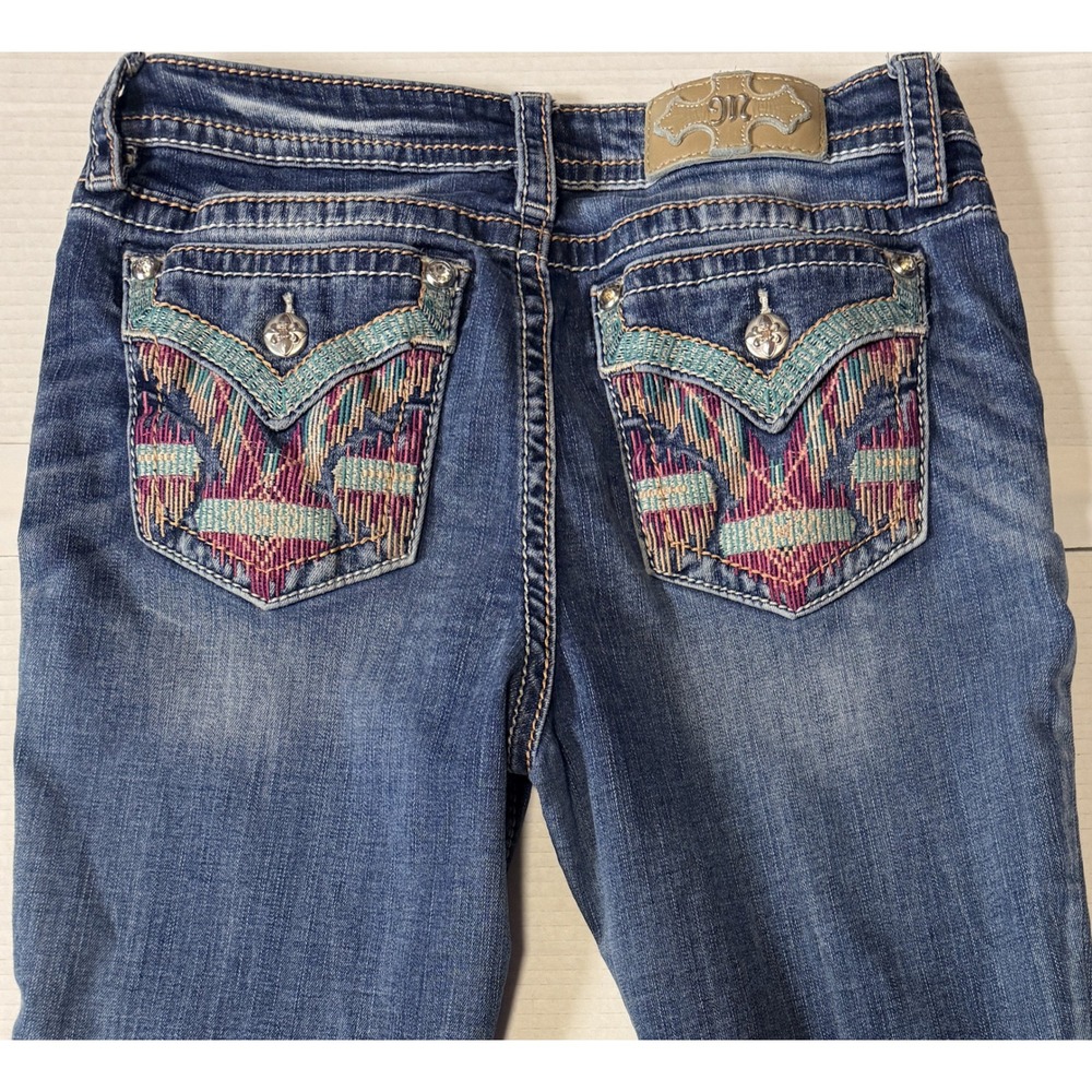 MISS ME Chloe - Women's Boot Jeans - Blue Embroidered Pockets M3571B -Size 30x34